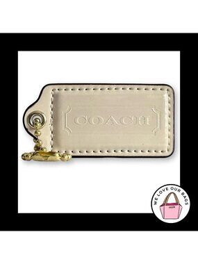 COACH HANG TAG 2.5" Cream Off White Patent Leather Bag Charm Keychain Fob Large